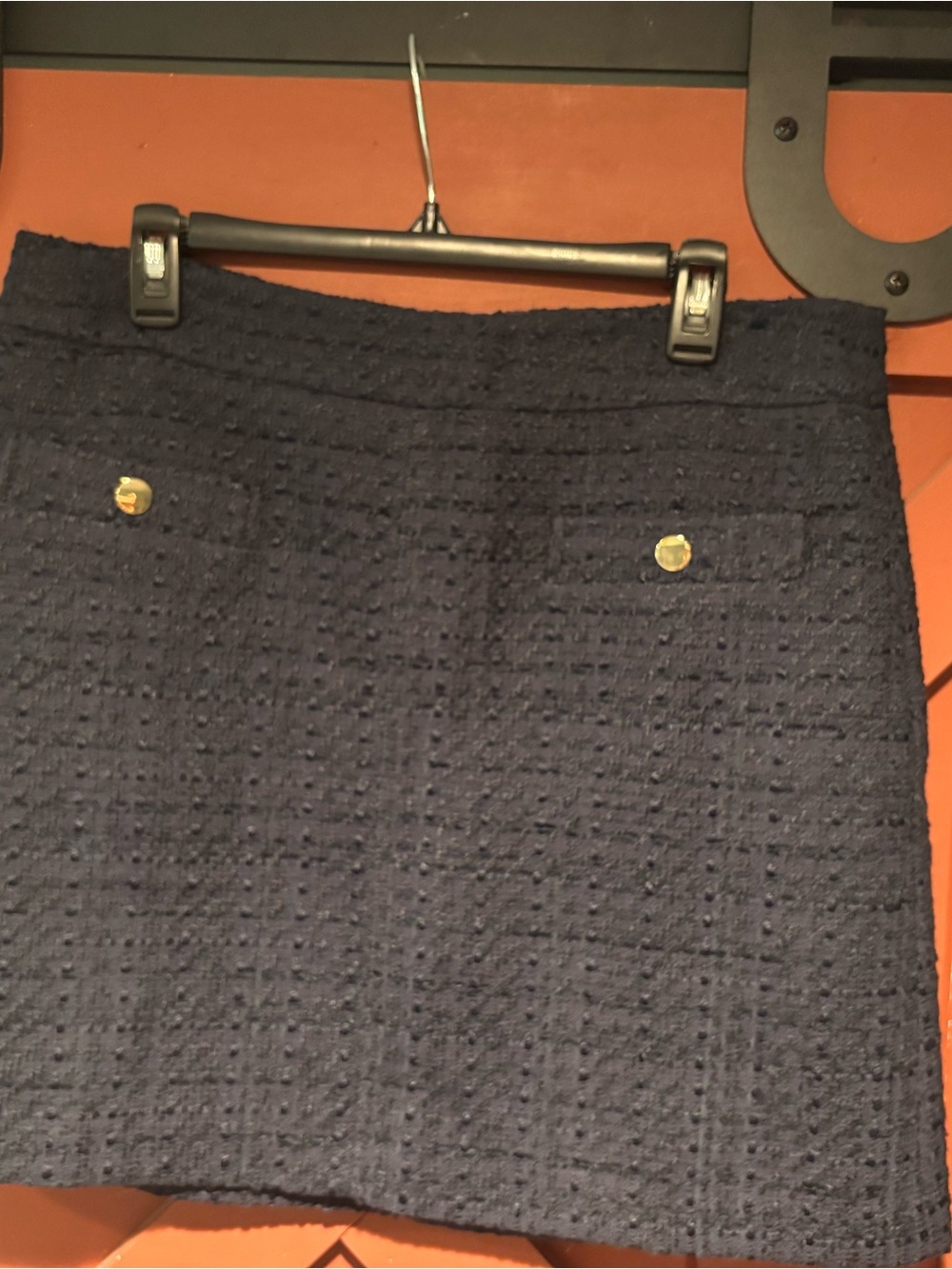 LOFT Navy tweed style Mini Skirt with Gold Button Detail